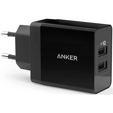 ANKER Hálózati Töltő, PowerPort II, 2 portos, 24W USB, fekete -  A2021L11