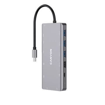CANYON HUB 13-in-1, USB-C, 3xUSB3.0, 1xUSB2.0, 2xHDMI, VGA, Ethernet, Audio, SD/microSD, szürke - CNS-TDS12 CANYON HUB 13-in-1, USB-C, 3xUSB3.0, 1xUSB2.0, 2xHDMI, VGA, Ethernet, Audio, SD/microSD, szürke - CNS-TDS12