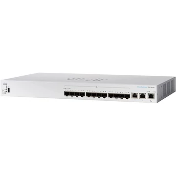 CISCO Switch 12x10000Mbps SFP+ + 2x10000Mbps SFP+ Kombó, Fémházas, Rackes, Menedzselhető - CBS350-12XS-EU