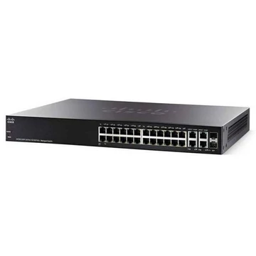 CISCO Switch 24x100Mbps (24xPOE+) + 2xGigabit kombó SFP + 2x1000Mbps SFP, Fémházas Rackes, Menedzselhető, SF350-24MP-K9-