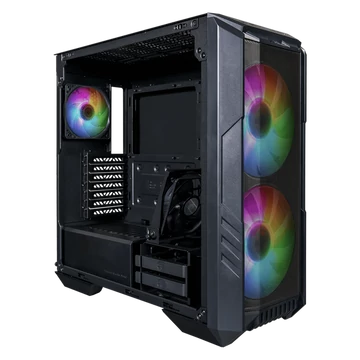 COOLER MASTER Ház Midi ATX HAF 500 ARGB + 4db Ventilátor, Tápegység nélkül, Üvegfalú, fekete