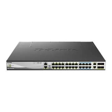 D-LINK Switch 16x2.5Gbps(POE+) + 8x5GBASE-T (POE++) + 2x10GBASE-T +4x 25G SFP28, Fémházas Asztali, DMS-3130-30PS/E