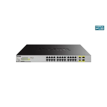 D-LINK Switch 24x1000Mbps(24xPOE) + 2xGigabit kombó SFP Rackes, DGS-1026MP