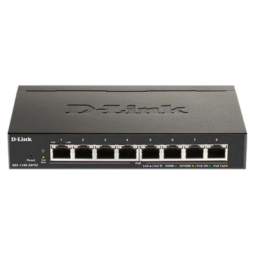D-LINK Switch 8x1000Mbps (8xPOE) Fémházas Asztali Menedzselhető, DGS-1100-08PV2/E