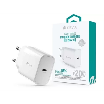 DEVIA ST383830 HÁLÓZATI TÖLTŐ ADAPTER TYPE-C BEMENETTEL - 20W -SMART SERIES PD QUICK CHARGER V2 - FEHÉR