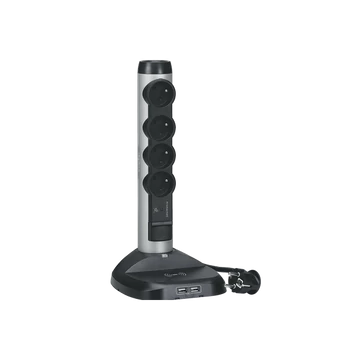 LEGRAND Elosztótorony indukciós töltővel 4x2P+F + 2x USB aljzat fekete/aluminíum