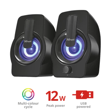 TRUST RGB LED-megvilágítású 2.0 hangszórókészlet 22948 (Gemi RGB 2.0 Speaker Set - black)
