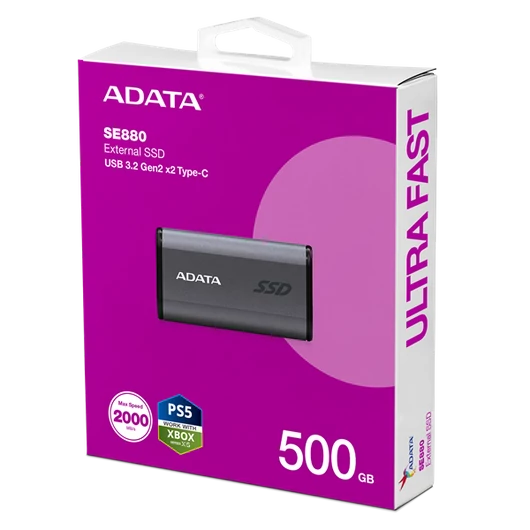 ADATA SSD Külső USB 3.2 500GB SE880 Elite, Szürke