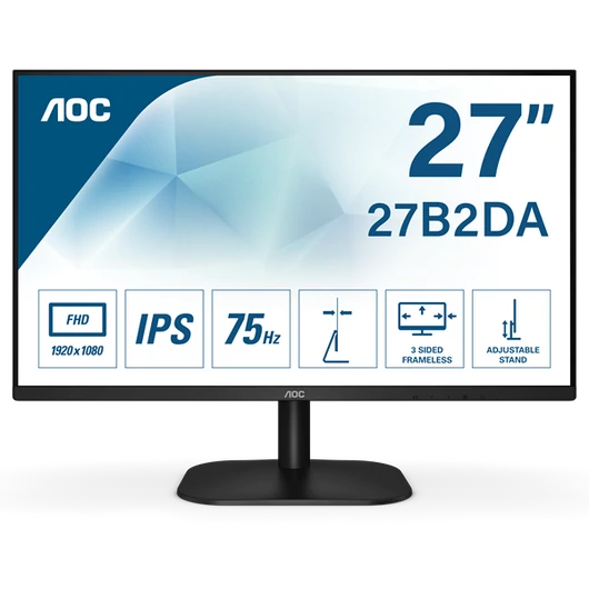AOC IPS monitor 27" 27B2DA, 1920x1080, 16:9, 4ms, 250cd/m2, VGA/DVI/HDMI, hangszóró