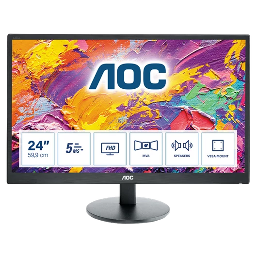 AOC MVA monitor 23.6" M2470SWH, 1920x1080, 16:9, 250cd/m2, 5ms, VGA/HDMI  hangszóró
