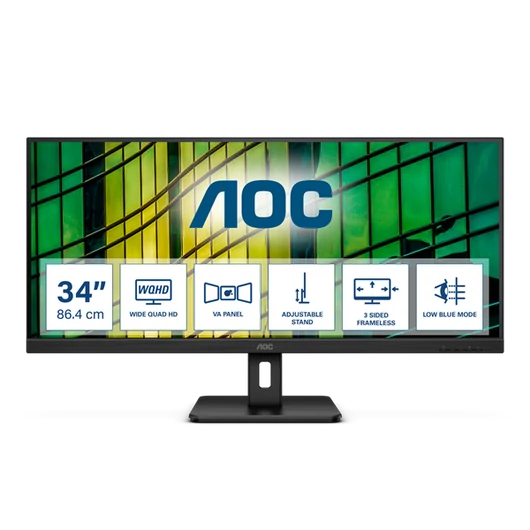 AOC VA monitor 34" U34E2M, 3440x1440, 21:9, 300cd/m2, 4ms, 2xHDMI/DisplayPort