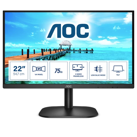 AOC VA monitor 21.5" 22B2H, 1920x1080, 16:9, 250cd/m2, 4ms, VGA/HDMI