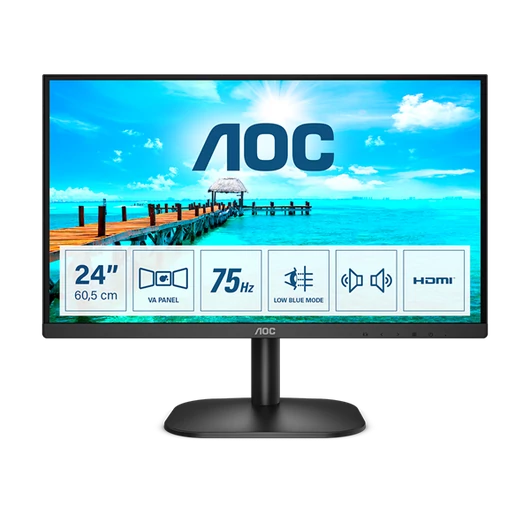 AOC monitor 23.8" 24B2XDAM, 1920x1080, 16:9, 4ms, 250cd/m2, VGA/DVI/HDMI, hangszóró