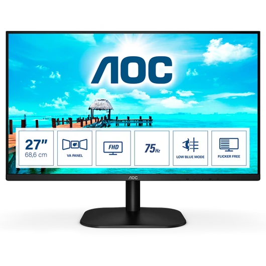AOC VA monitor 27" 27B2DM, 1920x1080, 16:9, 4ms, 250cd/m2, VGA/DVI/HDMI