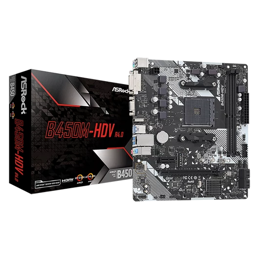 ASROCK Alaplap AM4 B450M-HDV R4.0 AMD B450, mATX