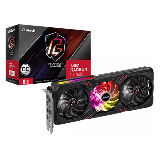ASROCK Videokártya PCI-Ex16x AMD RX 7600 PHANTOM GAMING 8GB DDR6 OC