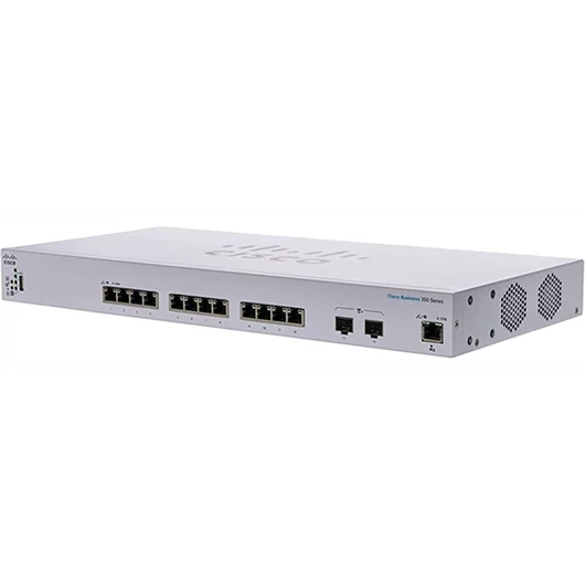 CISCO Switch 12x10000Mbps SFP+ + 2x10000Mbps SFP+ Kombó, Fémházas, Rackes, Menedzselhető - CBS350-12XT-EU