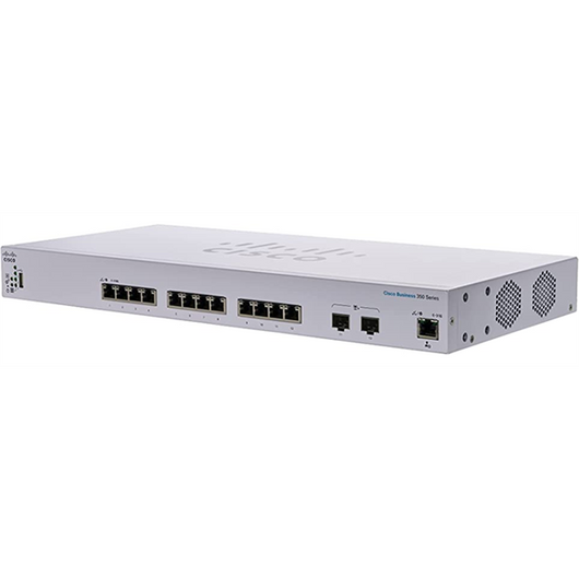 CISCO Switch 12x10000Mbps SFP+ + 2x10000Mbps SFP+ Kombó, Fémházas, Rackes, Menedzselhető - CBS350-12XT-EU