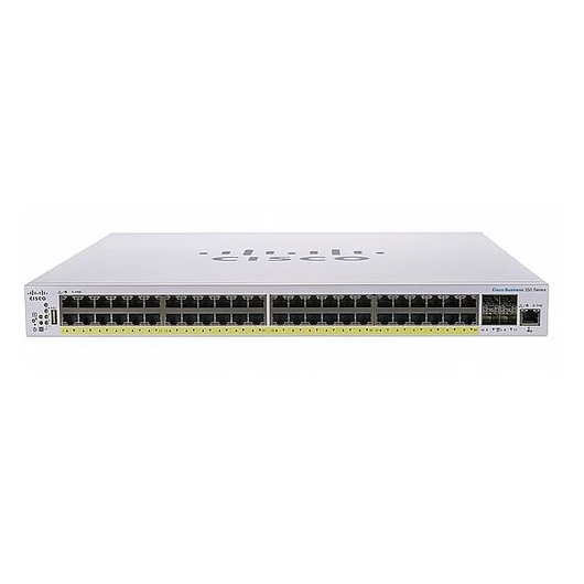 CISCO Switch 48x1000Mbps (POE+) + 4x1000Mbps SFP, Fémházas, Rackes, Menedzselhető - CBS350-48FP-4G-EU