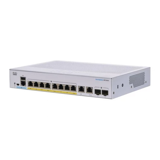 CISCO Switch 8x1000Mbps (POE+) + 2x1000Mbps SFP, Fémházas, Rackes, Menedzselhető - CBS350-8P-2G-EU