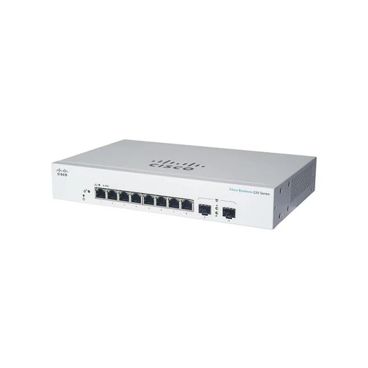 CISCO Switch 8x1000Mbps (POE) + 2x1000Mbps SFP, Menedzselhető, Fémházas, Rackes - CBS220-8FP-E-2G-EU