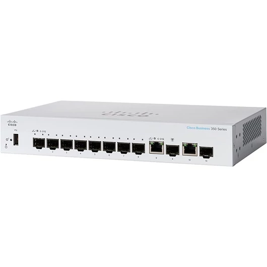 CISCO Switch 8x1000Mbps SFP + 2x1000 SFP Kombó, Rackes, Fémházas, Menedzselhető - CBS350-8S-E-2G-EU