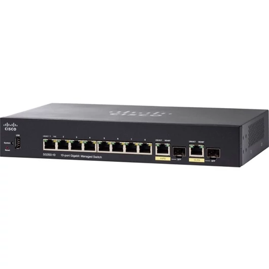 CISCO Switch 8x1000Mbps + 2xGigabit kombó SFP, Rackes, Menedzselhető, SG350-10-K9-EU