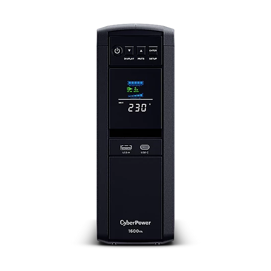 CYBERPOWER UPS gaming, 6xSCHU,2xUSB 1600VA 1600W 230V, színuszus szünetmentes tápegység,LINE-INTERAKTÍV, AVR, színes LCD