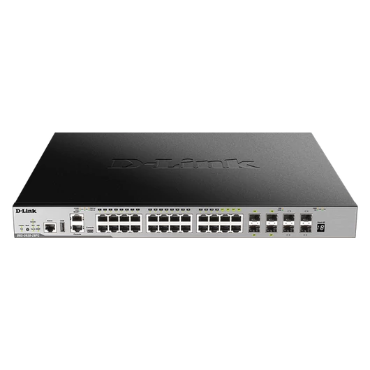 D-LINK Switch 20x1000Mbps(20xPOE) + 4xGigabit SFP+ + 4xGigabit SFP kombó Menedzselhető, Rackes (370W POE), DGS-3630-28PC
