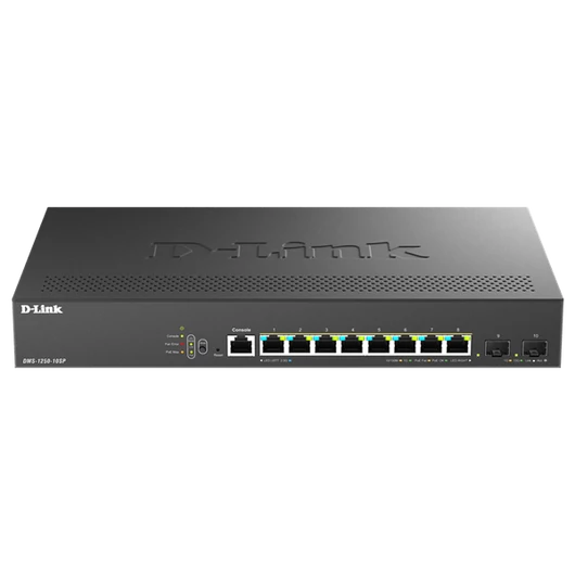 D-LINK Switch 8x2.5Gbps(POE) + 2xSFP+ Multi-Gigabit Fémházas Asztali, DMS-1250-10SP/E