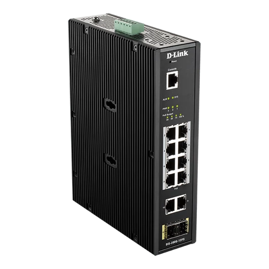 D-LINK Switch Ipari 10x1000Mbps (8xPOE) + 2xSFP + 1x konzol port Menedzselhető Fémházas,DIS-200G-12PS