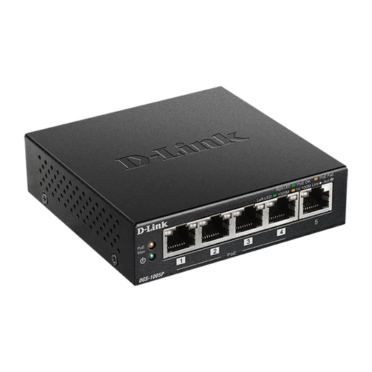 D-LINK Switch 5x1000Mbps (4xPOE+) Fémházas Asztali, DGS-1005P/E
