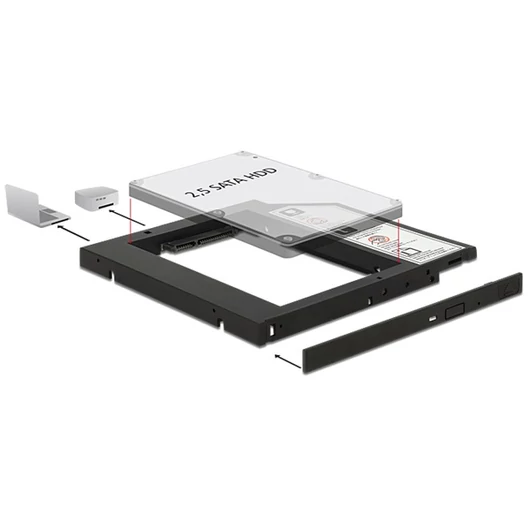 DELOCK Átalakító Slim SATA 5.25" beépítő keret (10mm) 2.5" SATA HDD-hez 9.5mm-ig