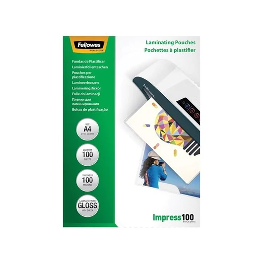 FELLOWES Meleglamináló fólia, 100 mikron, A4, fényes, 100 db,