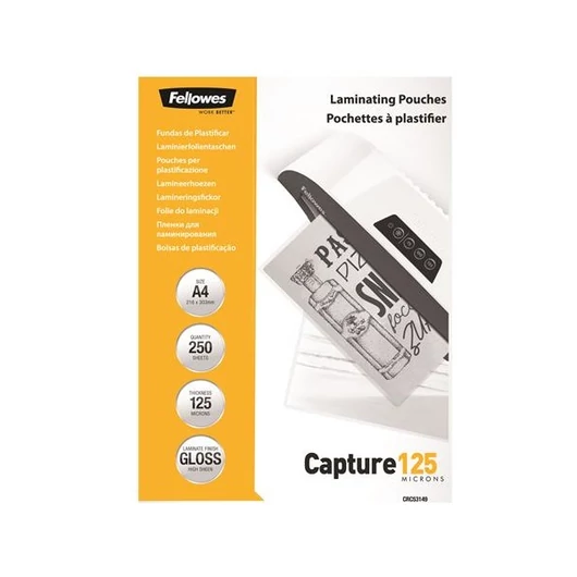 FELLOWES Meleglamináló fólia, 125 mikron, A4, fényes, 250 db,