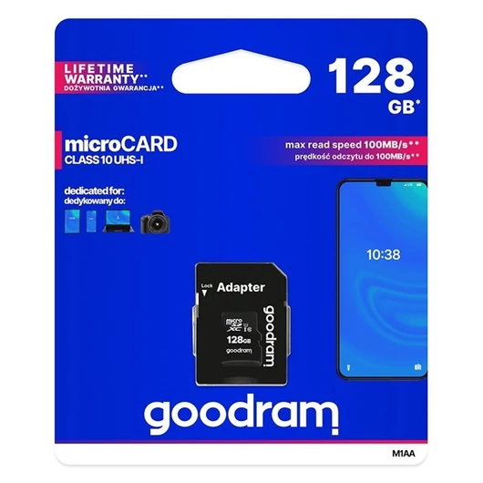 GOODRAM Memóriakártya MicroSDXC 128GB CL10 UHS-I + adapter