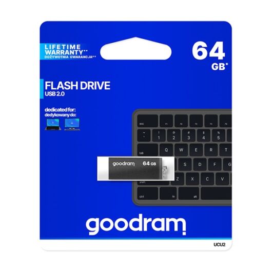 GOODRAM Pendrive 64GB, UCU2 USB 2.0, Fekete