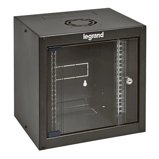 LEGRAND fali rack szekrény 10` 6U MAG: 362 SZÉL: 320 MÉLY: 300 antracit egyrészes üvegajtós készre szerelt MAX: 12 kg Li