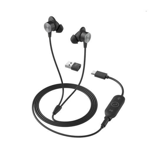 LOGITECH Füllhallgató - Zone True Wired UC Earbuds, Zajszűrős, Grafitszürke