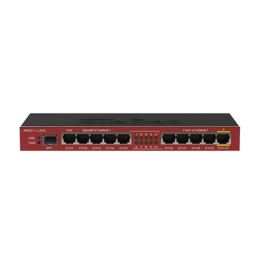 MIKROTIK Vezetékes Router RouterBOARD 5x100Mbps + 5x1000Mbps +1xSFP, Fémházas, Menedzselhető, Asztali - RB2011iLS-IN