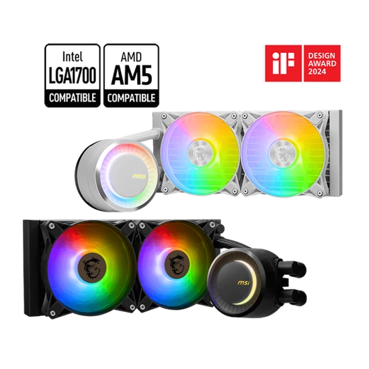 MSI CPU hűtő Coreliquid E240 2xARGB (vízhűtés), Univerzális, Fehér