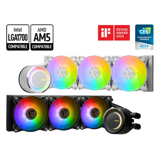 MSI CPU hűtő Coreliquid E360 2xARGB (vízhűtés), Univerzális, Fehér