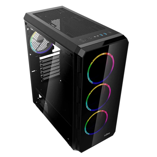NJOY Ház Midi ATX ACRUX Tápegység nélkül, Sync Fan Controller + Remote, USB2.0+3.0, Fekete