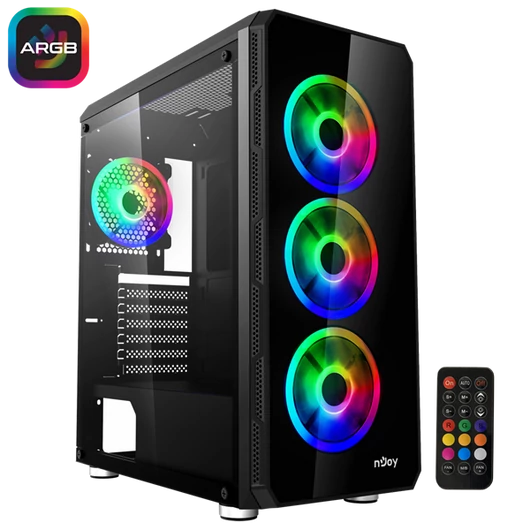 NJOY Ház Midi ATX ARENA Tápegység nélkül, Sync Fan Controller + Remote, USB2.0+3.0 Fekete