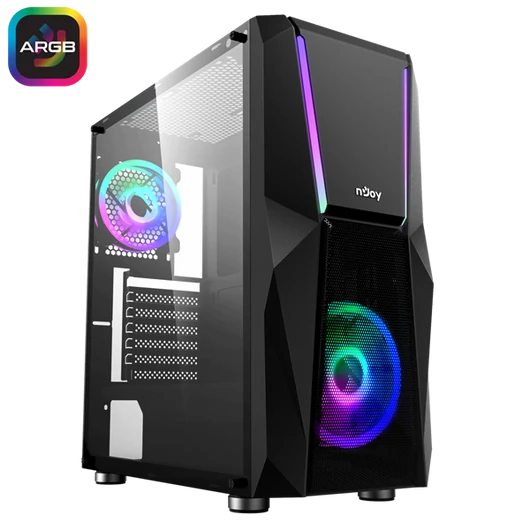 NJOY Ház Midi ATX FORT Tápegység nélkül, USB2.0+3.0, Fekete