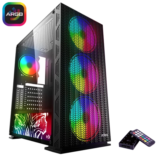 NJOY Ház Midi ATX KONA Tápegység nélkül, Sync Fan Controller + Remote, USB2.0+3.0 Fekete