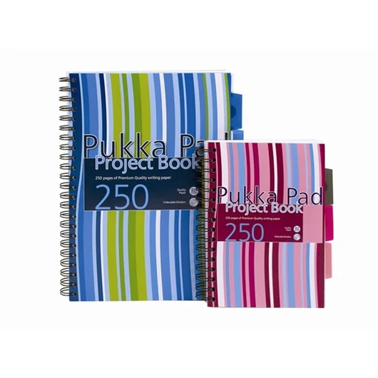 PUKKA PAD Spirálfüzet, A5, vonalas, 125 lap, PUKKA PAD "Stripe project book"