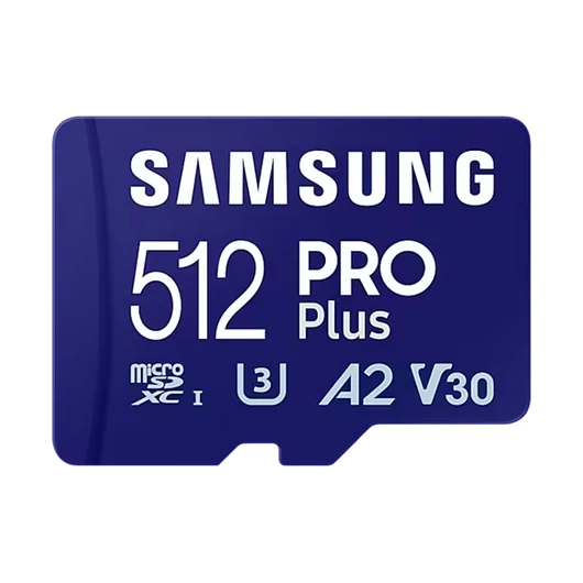 SAMSUNG Memóriakártya, PRO Plus microSDXC kártya 512GB, CLASS 10, UHS-I, U3, V30, A2, + Adapter, R180/W130