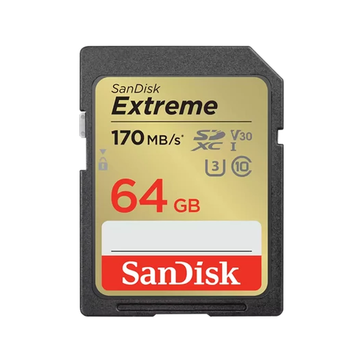 SANDISK 121579, SDXC EXTREME KÁRTYA 64GB, 170/80 MB/s , UHS-I, Class 10, U3, V30