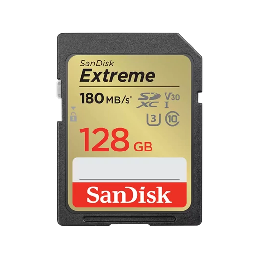 SANDISK 121580, SDXC EXTREME KÁRTYA 128GB, 180/90 MB/s , UHS-I, Class 10, U3, V30